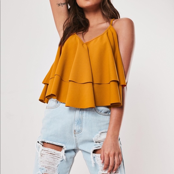 MISSGUIDED Mustard V Neck Swing Layered Top - Picture 1 of 1